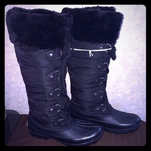 Black Knee High Fur Lace Up Boots