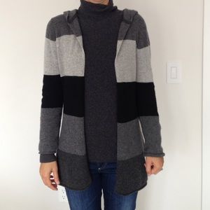 Black and grey striped cashmere cardigan.