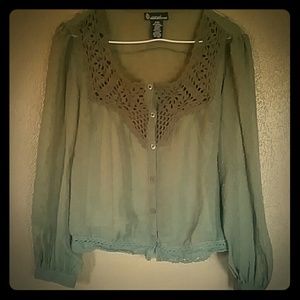 Dark green shirt with crochet trim