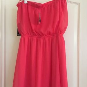 Strapless coral mini dress