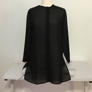 Elegant black sheer 2 button top.  Rest is open.