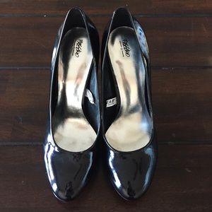 Black patent leather heels