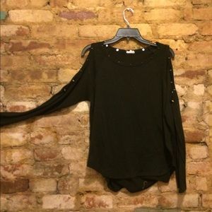 Trendy studded shoulder cut-out longsleeve sweater