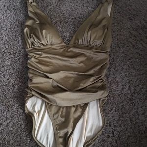Carmen Marc Valvo one piece gold swimsuit