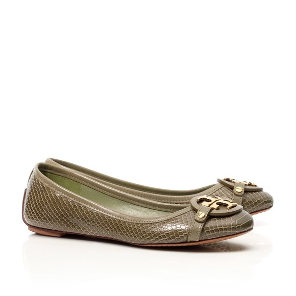 Tory Burch Green Snake Printed Aaden Ballet Flats
