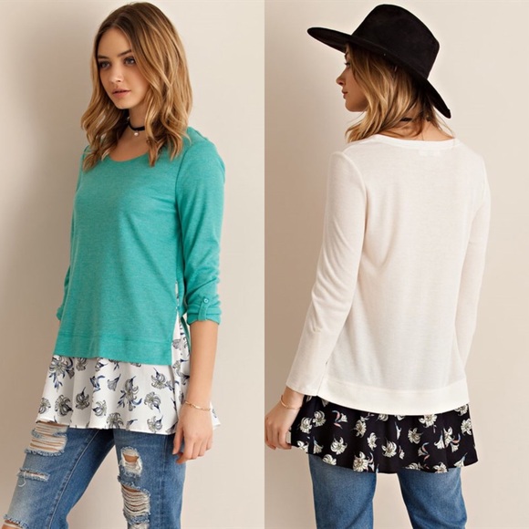 AMMIE roll up sleeve layered top - MINT - Picture 2 of 4