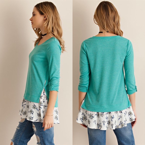 AMMIE roll up sleeve layered top - MINT - Picture 3 of 4