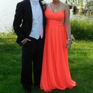 Bright coral prom dress