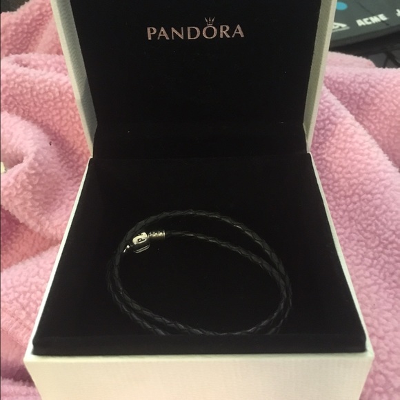 Pandora double braided black leather bracelet
