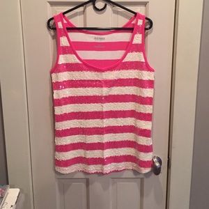 pink and cream stripped tank top