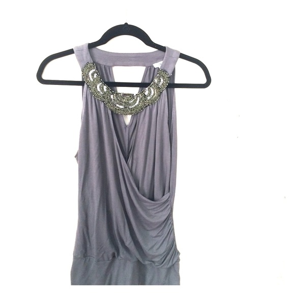 Cache faux-wrap sleeveless top with bejeweled neck - Picture 1 of 3
