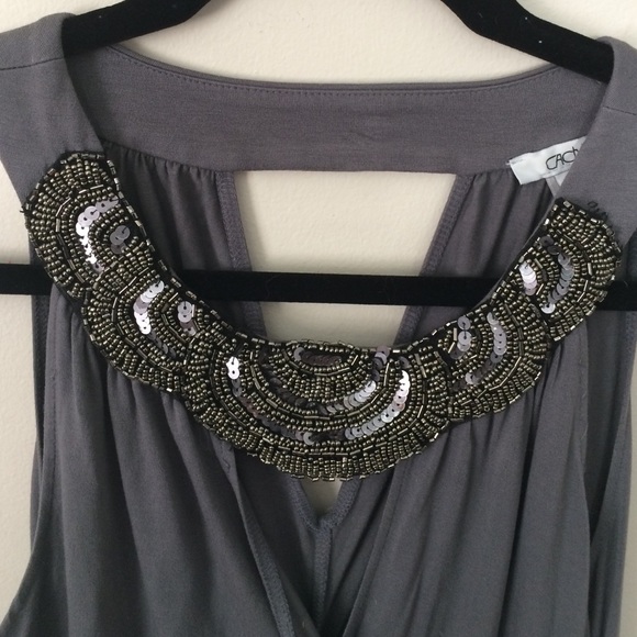 Cache faux-wrap sleeveless top with bejeweled neck - Picture 2 of 3
