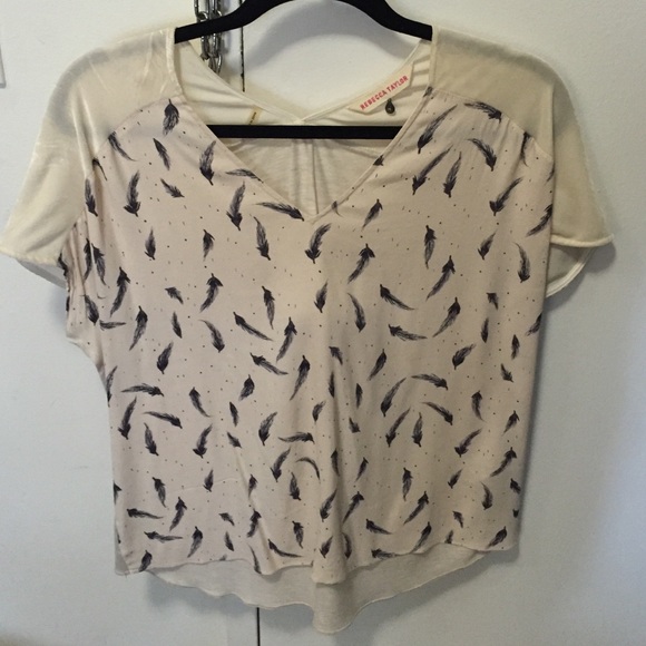 Rebecca Taylor Cream/Navy Feather Tee 4
