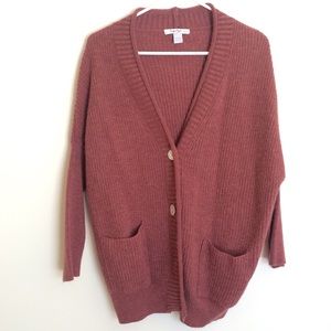 Red Oversized Button Sweater
