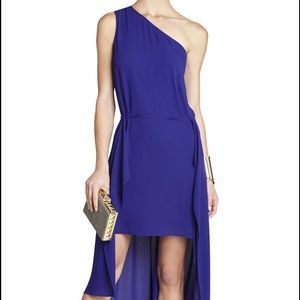BCBGMAXARIZ MARGO blue one shoulder cocktail dress