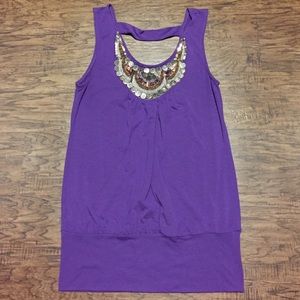 Purple Embellished Tank Top