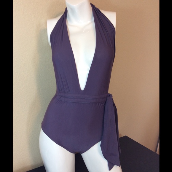 Lenny Purple Plunging Neckline Swimsuit - Picture 1 of 4