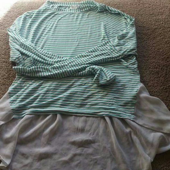 Teal and white striped top