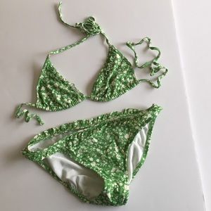 J.Crew Bikini green/white floral w/ ruffle detail.