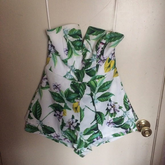 LF Pants - LF rumor boutique white leaf floral print romper