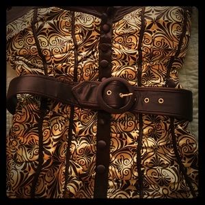 Bebe yellow and brown belted halter top