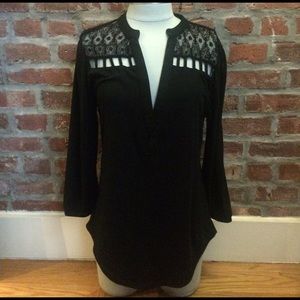 Nine 1 Eight Black Lace & Cut-Out Shirt SZ L