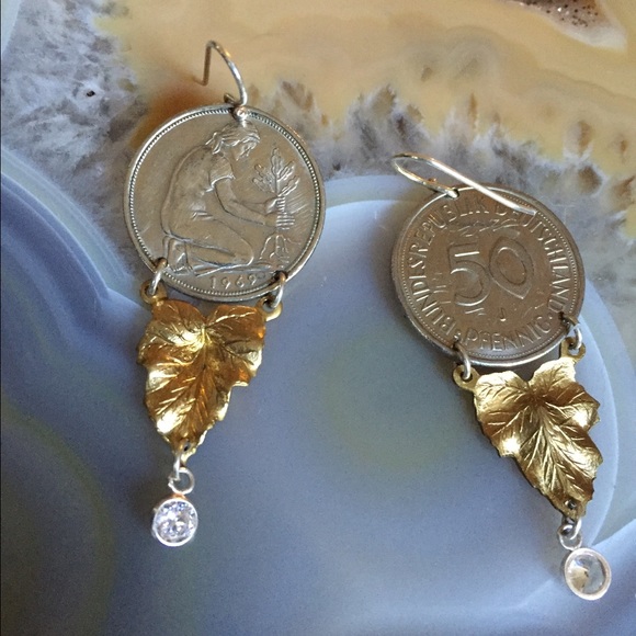 Silver and Gold German Coin Vintage Earrings