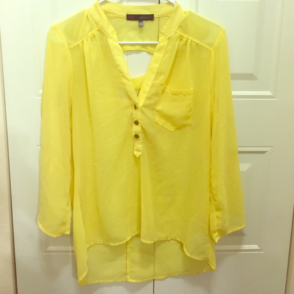 V neck yellow blouse size Small cut out back