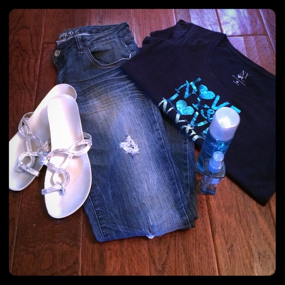Almost Famous Distressed and Destroyed Bling Jeans