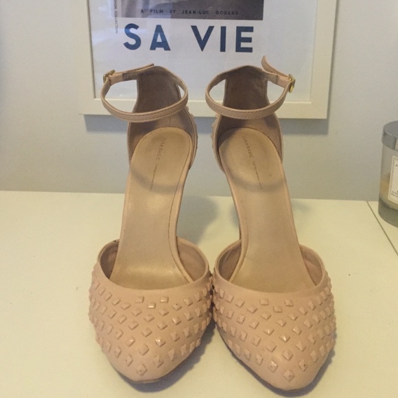 Nude Zara Studded Heels with Ankle Strap