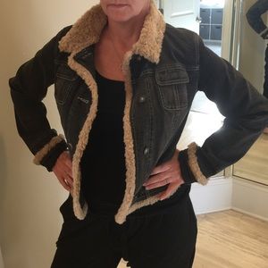 Denim gray washed jacket/tan faux fur