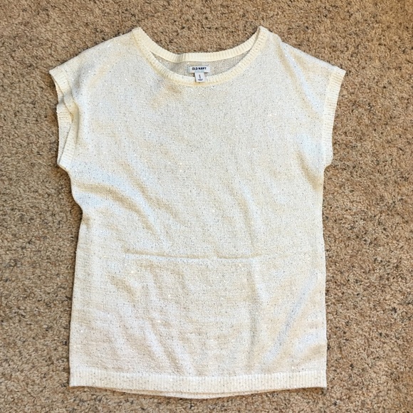 White sequences short sleeve sweater