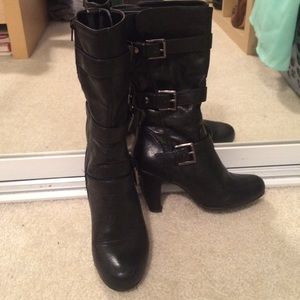 Nine West danielawm mid calf black leather boots