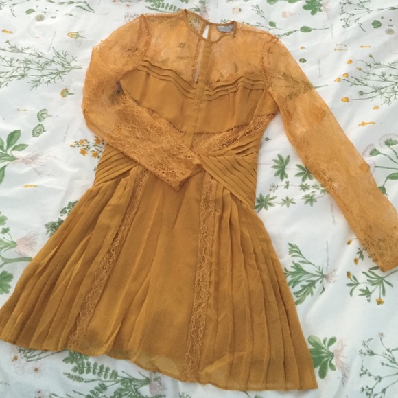 ASOS YELLOW MINI LACE SKATER DRESS WITH CUT OUTS