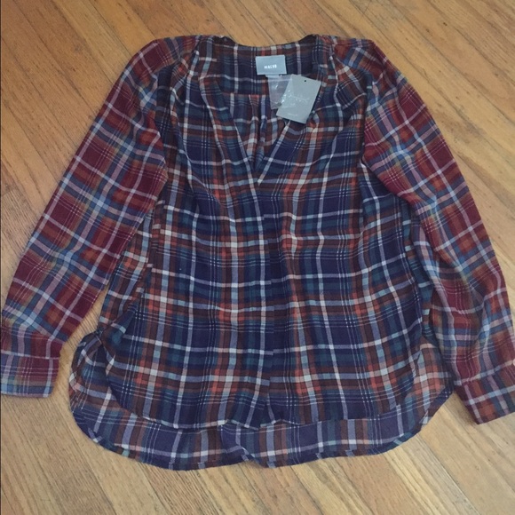 Anthropologie Plaidpane button front top by Maeve