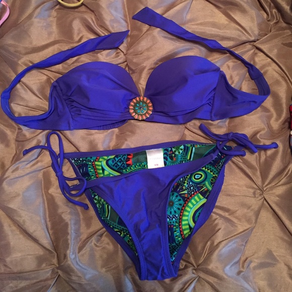blue bandeau bathing suit set