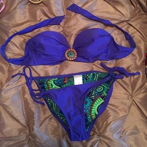 blue bandeau bathing suit set