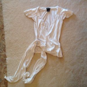 White cap sleeves tie blouse