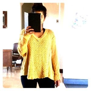 Free People Open Knit Yellow Slouchy Sweater