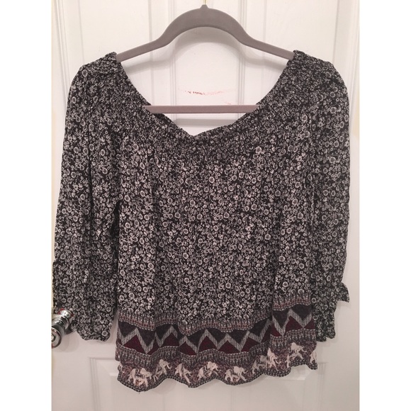 Off the Shoulder Boho Elephant Print Top