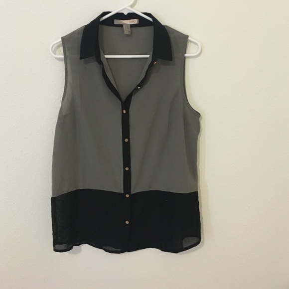 Sheer Olive green and black blouse