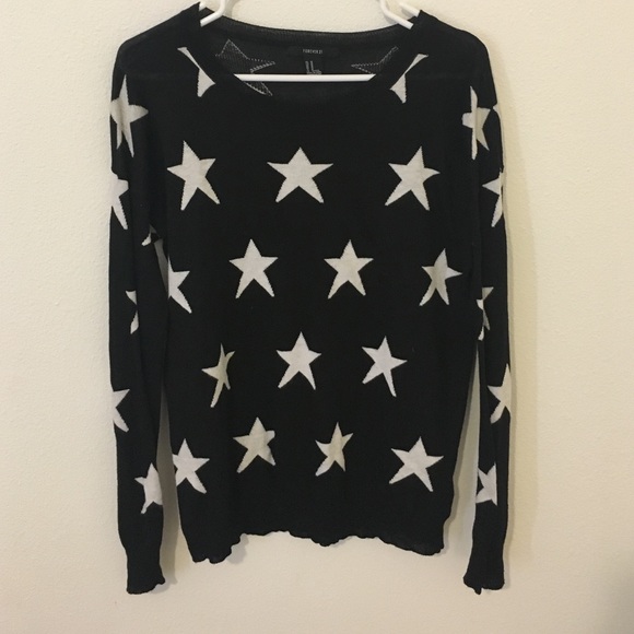 Lightweight black sweater with white stars