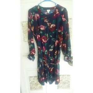 Navy floral button up dress
