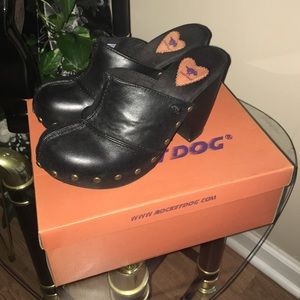 Black Clogs with Bronze Studs. Never worn.