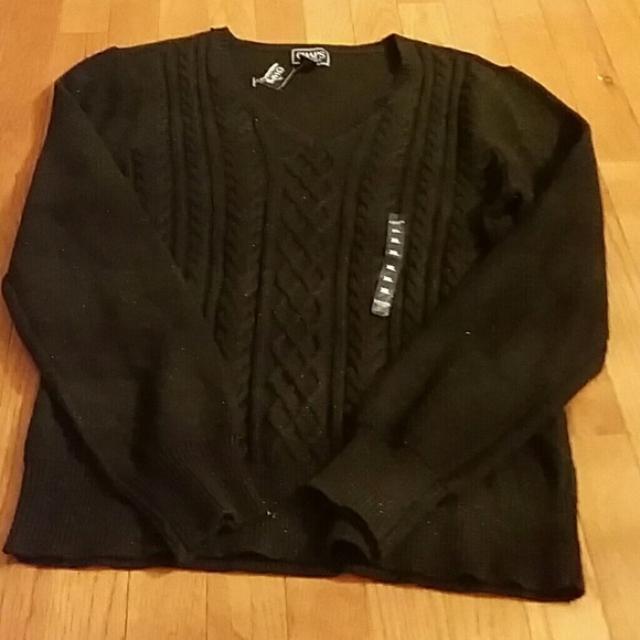 Chaps Sweaters - Sparkle & Shine in this Black Chaps Sweater-XL
