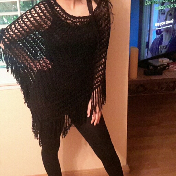 Black knit pancho