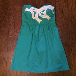 Strapless Green Judith March Dress w/ivory bow