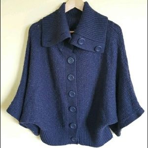 Royal Purple Cocoon Button Up Cowl Sweater