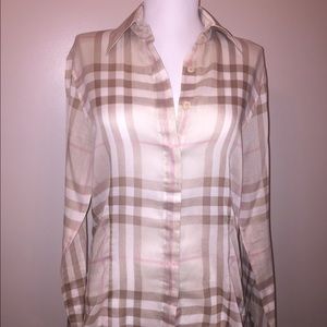 Burberry Sheer Plaid Lightweight Blouse