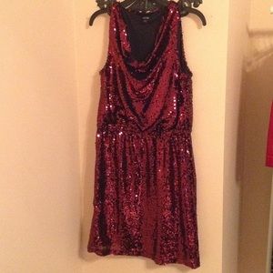 Deep Red Sequin Shift Dress